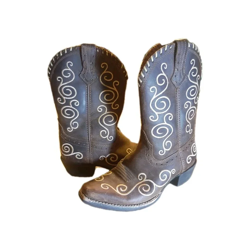 ARIAT 4LR YOUTH WESTERN LEATHER BROWN BOOTS, SIZE 13.5 Youth
